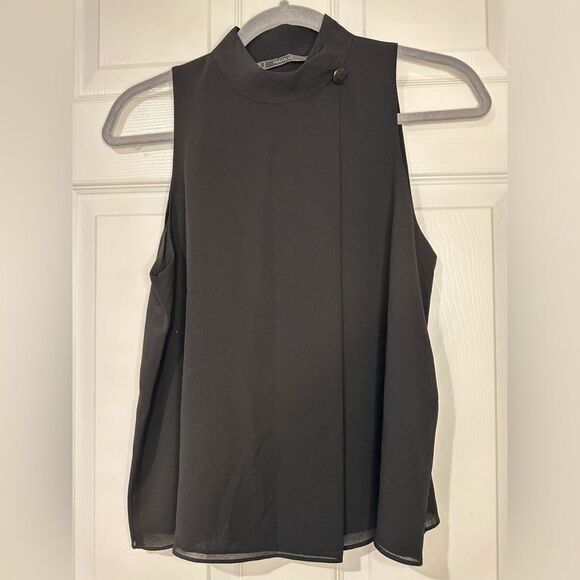 Zara High Neck Button Black sleeveless blouse - Picture 4 of 10